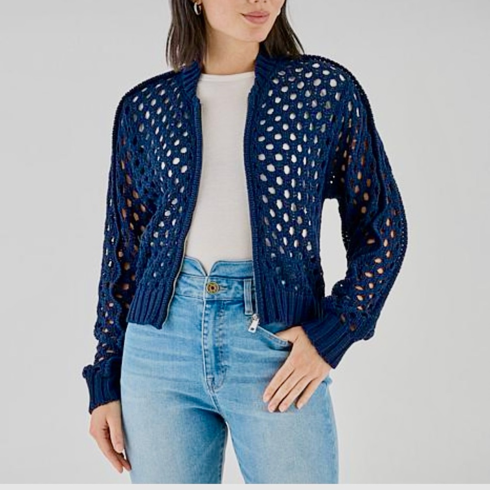 La Joie Crochet Stitch Bomber Jacket
